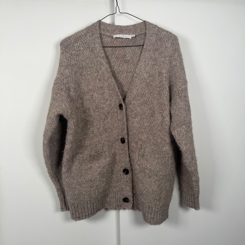 ASTR The Label Women Brown Marl Wool Blend Button Front Cardigan Sweater Small